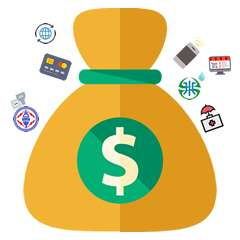 電費、信用卡費、網路費、電信費、第四台費用、水費、保險費等代收費用之意象圖